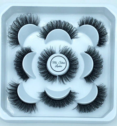 5 pair - 3D Faux Mink Eyelashes - Style: Silver